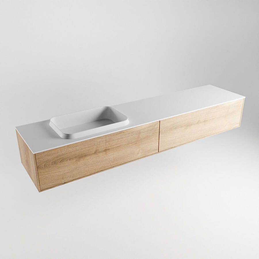 Mondiaz Erin badmeubel 200cm Washed Oak Ridge wastafel Talc Links zonder kraangat