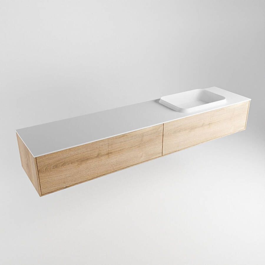 Mondiaz Erin badmeubel 200cm Washed Oak Ridge wastafel Talc Rechts zonder kraangat