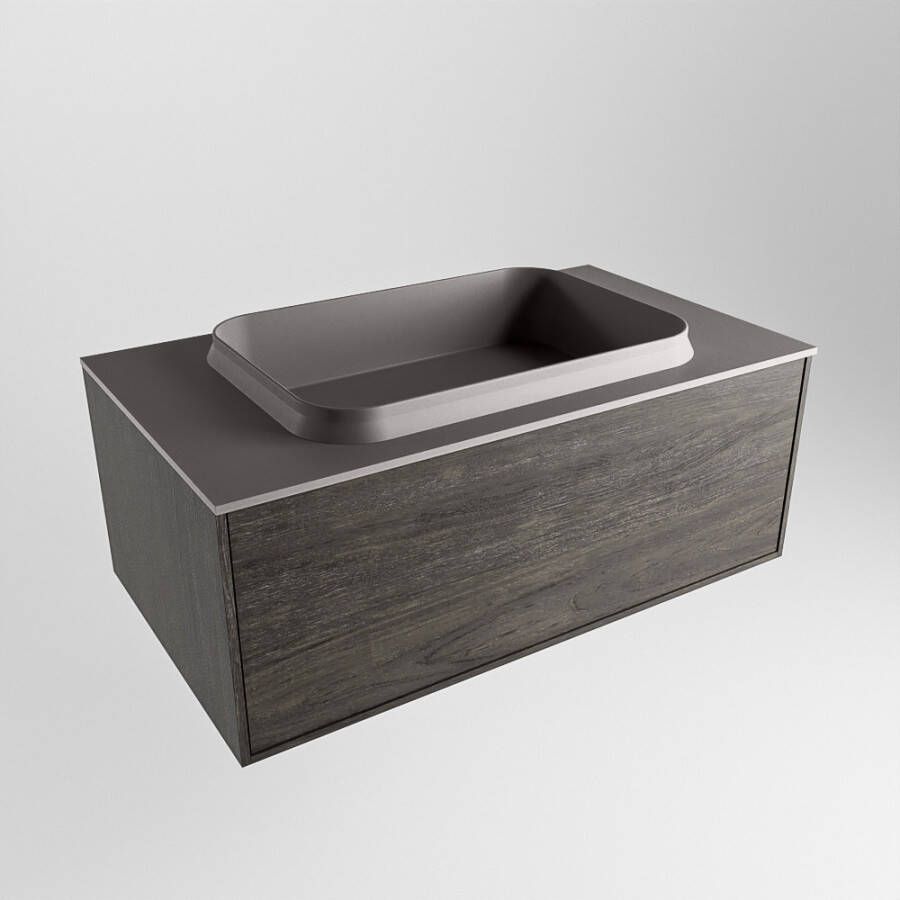 Mondiaz Erin badmeubel 80cm Dark Brown Ridge wastafel Dark Grey Midden zonder kraangat