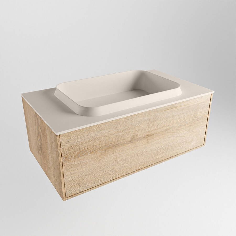 Mondiaz Erin badmeubel 80cm Washed Oak Ridge wastafel Linen Midden met 1 kraangat