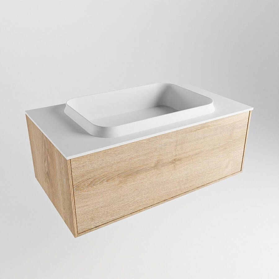 Mondiaz Erin badmeubel 80cm Washed Oak Ridge wastafel Talc Midden zonder kraangat