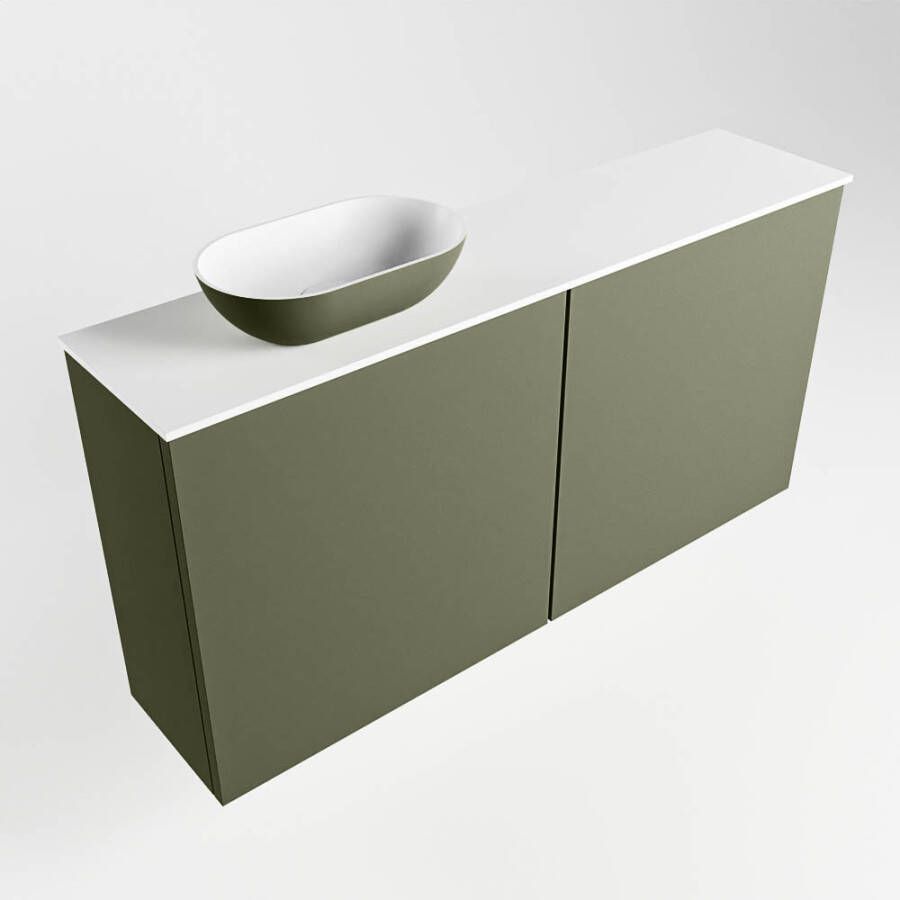 Mondiaz Fowy fonteinmeubel 100cm Army Waskom links Army Talc met 1 kraangat