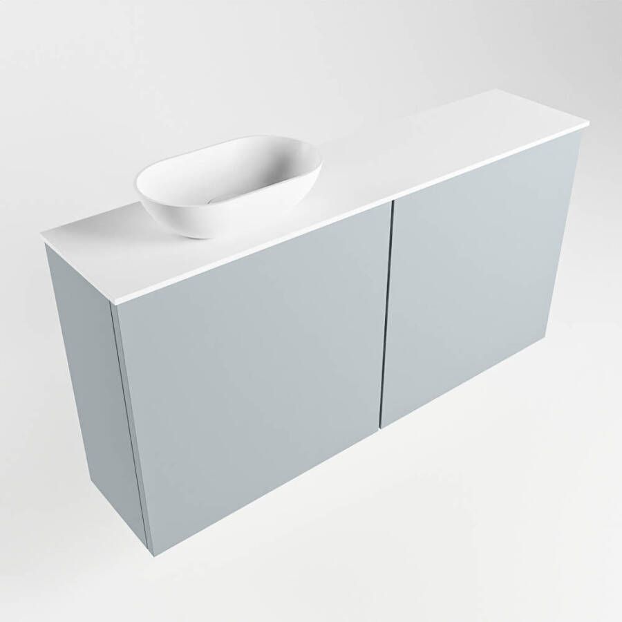 Mondiaz Fowy toiletmeubel 100x50x23cm clay mat 1 kraangat wasbak: links 2 deuren solid surface met blad MDF kleur wasbak: wit FOWY59020claytalc