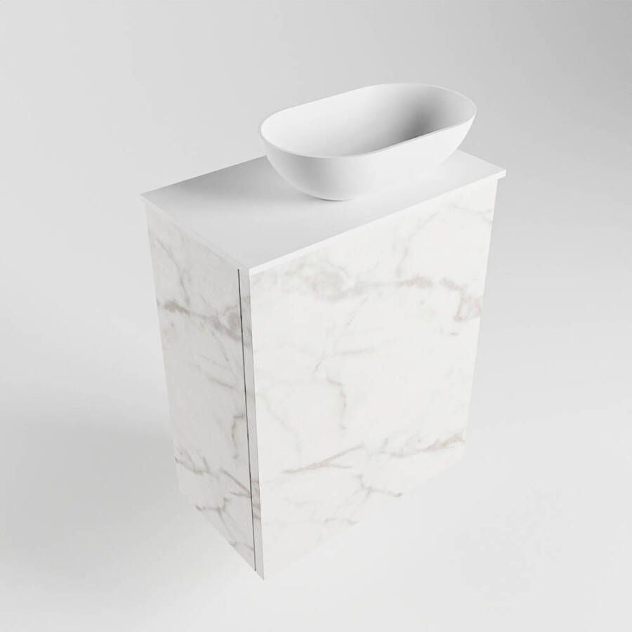 Mondiaz Fowy fonteinmeubel 40cm Carrara Waskom rechts Talc Talc met 1 kraangat