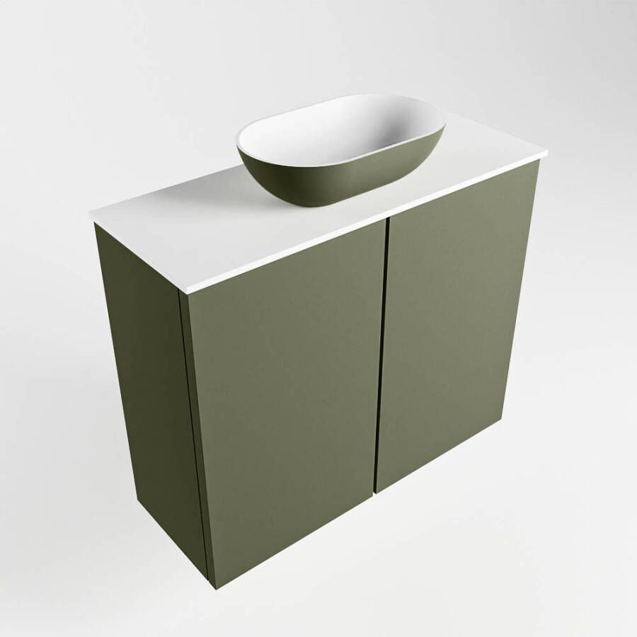 Mondiaz Fowy fonteinmeubel 60cm Army Waskom midden Army Talc zonder kraangat