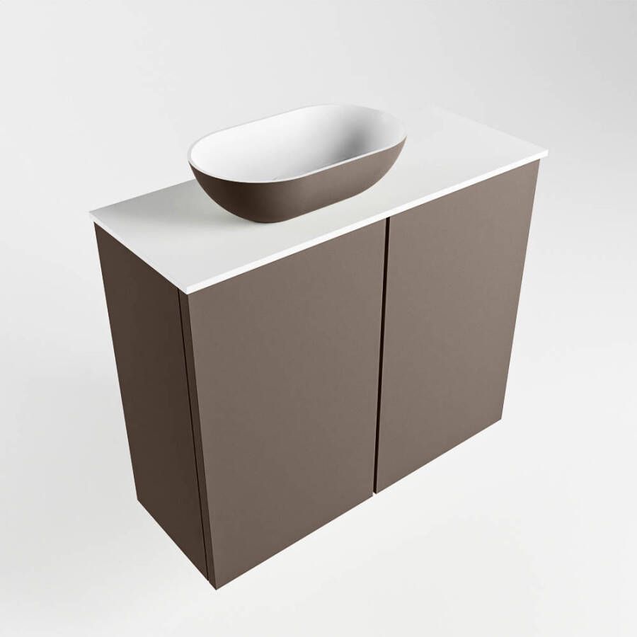 Mondiaz Fowy fonteinmeubel 60cm Smoke Waskom links Smoke Talc met 1 kraangat