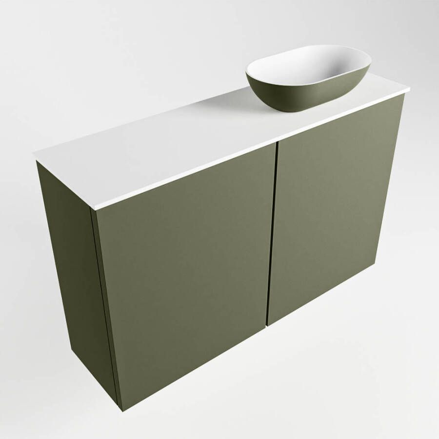 Mondiaz Fowy fonteinmeubel 80cm Army Waskom rechts Army Talc zonder kraangat