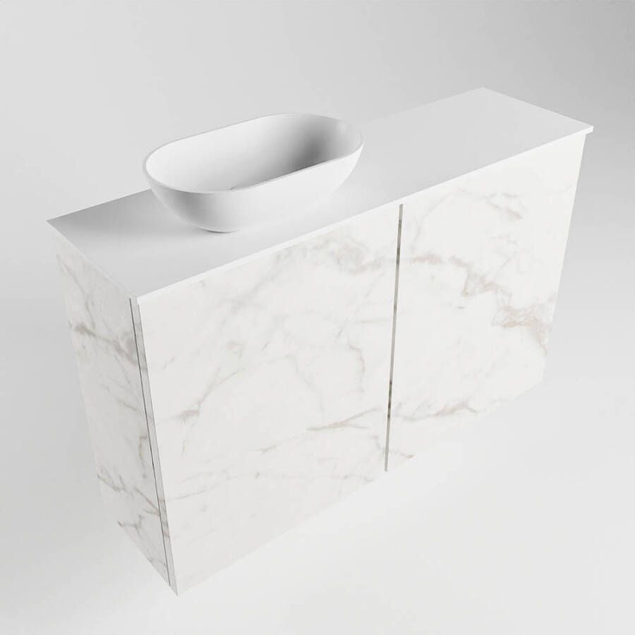 Mondiaz Fowy fonteinmeubel 80cm Carrara Waskom links Talc Talc zonder kraangat