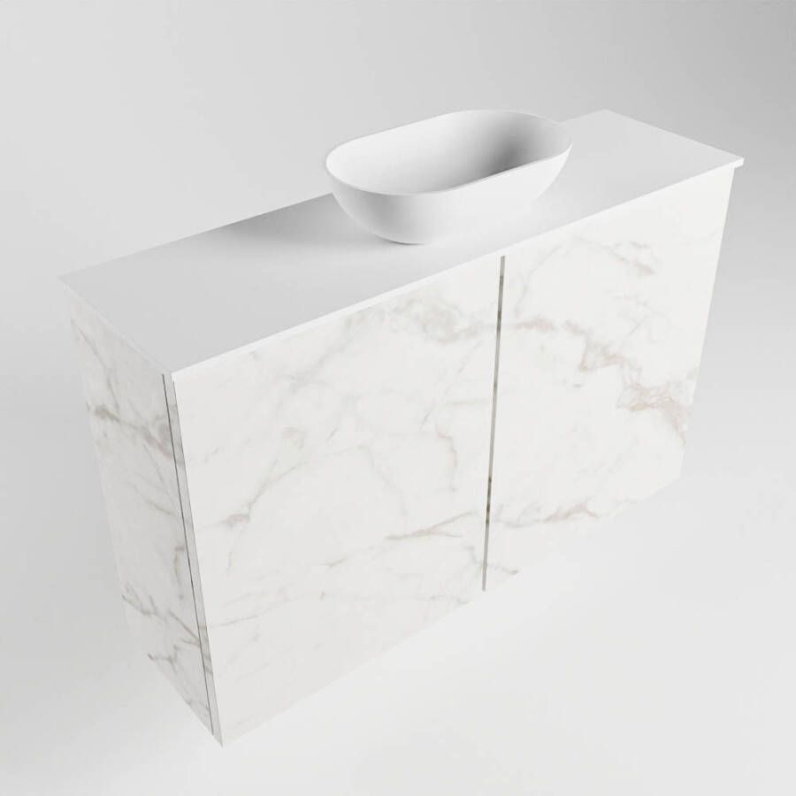 Mondiaz Fowy fonteinmeubel 80cm Carrara Waskom midden Talc Talc met 1 kraangat