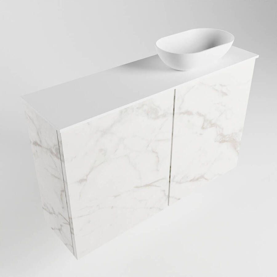 Mondiaz Fowy fonteinmeubel 80cm Carrara Waskom rechts Talc Talc met 1 kraangat