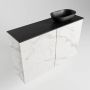 Mondiaz Fowy toiletmeubel 80x50x23cm Carrara mat 1 kraangat wasbak: rechts 2 deuren solid surface met blad Melamine kleur wasbak: zwart FOWY59015Carraraurban - Thumbnail 2