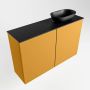 Mondiaz Fowy toiletmeubel 80x50x23cm ocher mat 0 kraangaten wasbak: rechts 2 deuren solid surface met blad MDF kleur wasbak: zwart FOWY59018ocherurban - Thumbnail 3