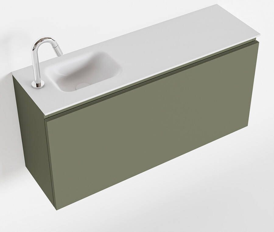 Mondiaz OLAN Toiletmeubel 100x30x40cm met 1 kraangaten 1 lades army mat Wastafel Lex links Solid Surface Wit FK75342540