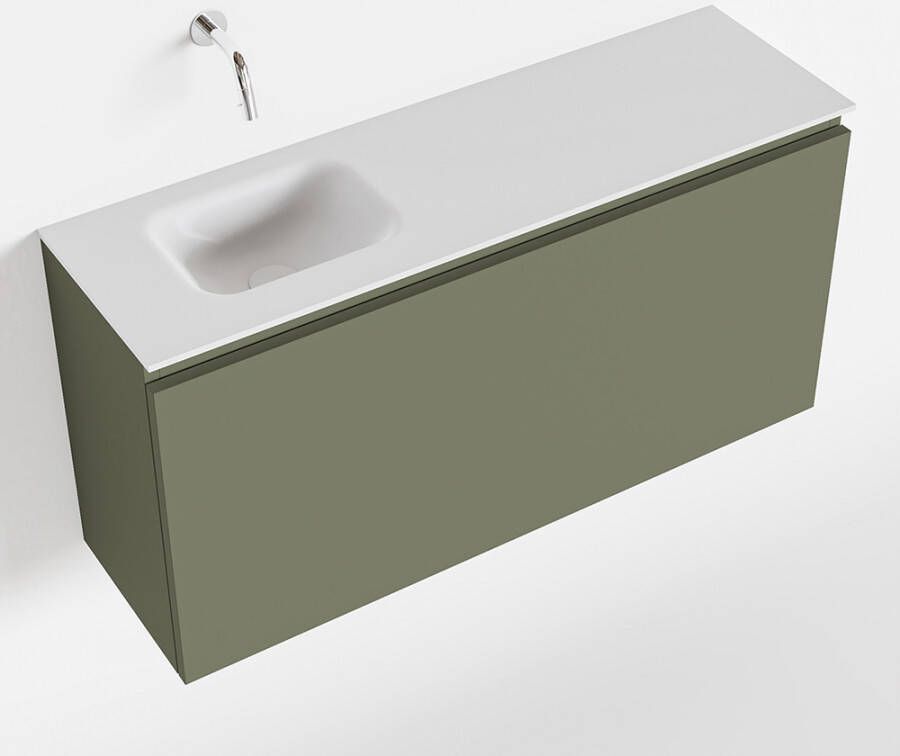 Mondiaz OLAN Toiletmeubel 100x30x40cm met 0 kraangaten 1 lades army mat Wastafel Lex links Solid Surface Wit FK75342541