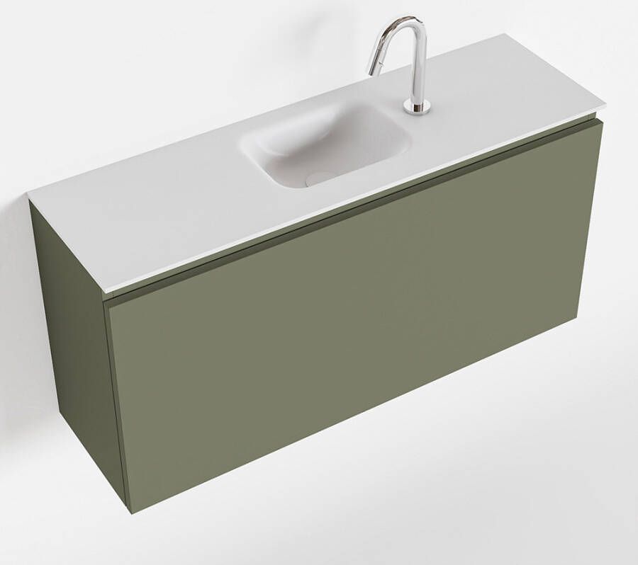 Mondiaz OLAN Toiletmeubel 100x30x40cm met 1 kraangaten 1 lades army mat Wastafel Lex midden Solid Surface Wit FK75342538