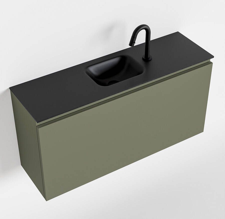 Mondiaz OLAN Toiletmeubel 100x30x40cm met 1 kraangaten 1 lades army mat Wastafel Lex midden Solid Surface Zwart FK75342886 - Foto 2