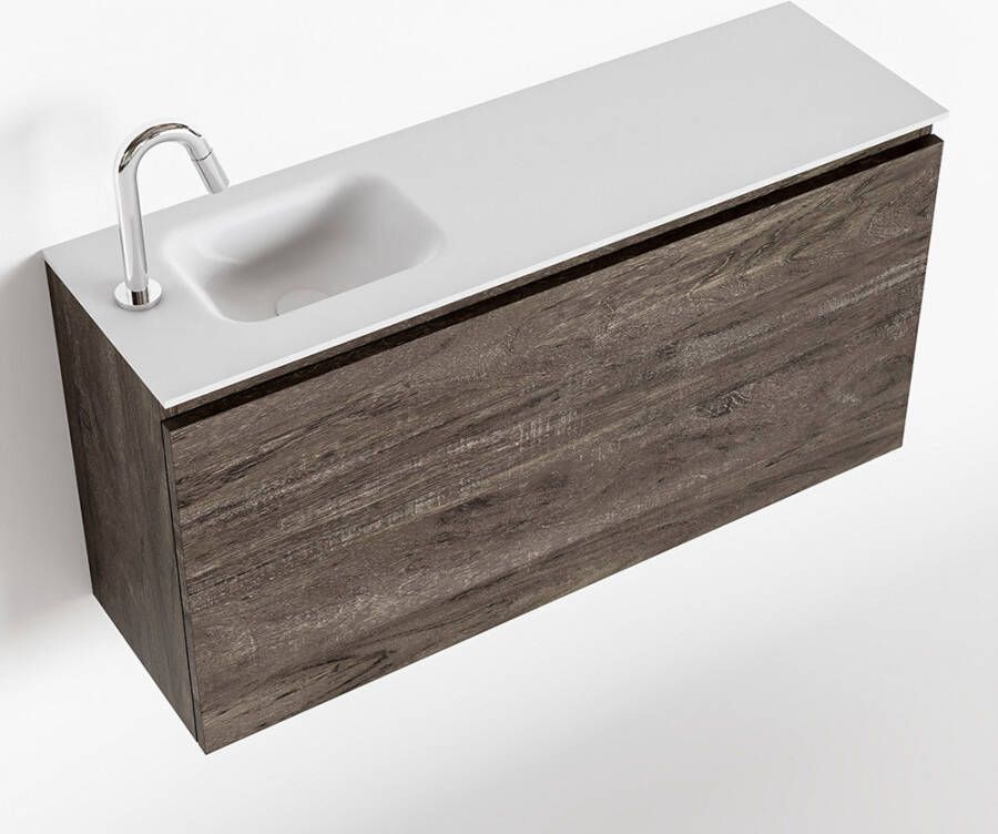 Mondiaz OLAN Toiletmeubel 100x30x40cm met 1 kraangaten 1 lades dark brown mat Wastafel Lex links Solid Surface Wit FK75342714