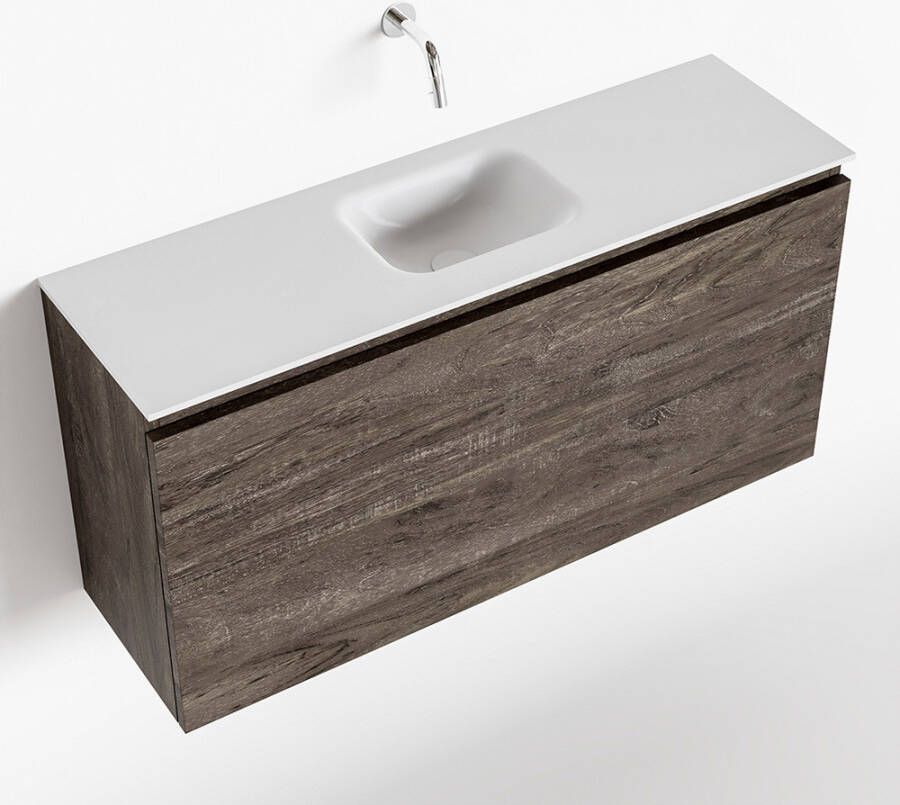 Mondiaz OLAN Toiletmeubel 100x30x40cm met 0 kraangaten 1 lades dark brown mat Wastafel Lex midden Solid Surface Wit FK75342713 - Foto 2