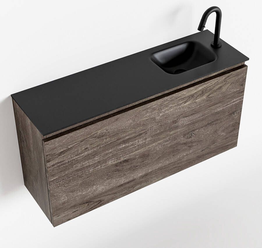 Mondiaz OLAN Toiletmeubel 100x30x40cm met 1 kraangaten 1 lades dark brown mat Wastafel Lex rechts Solid Surface Zwart FK75343064 - Foto 2