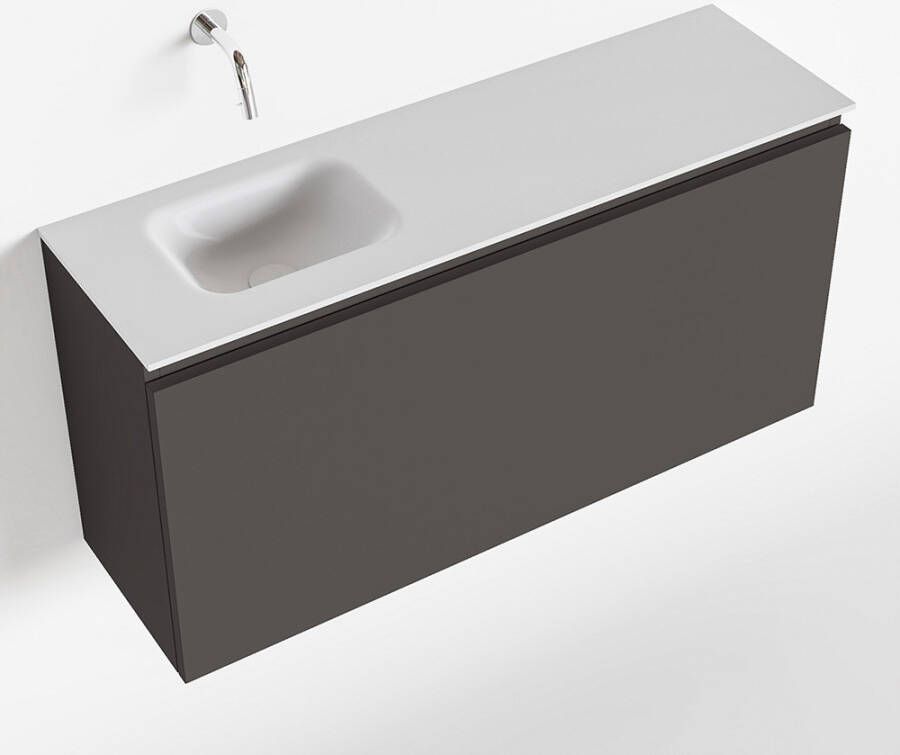 Mondiaz OLAN Toiletmeubel 100x30x40cm met 0 kraangaten 1 lades dark grey mat Wastafel Lex links Solid Surface Wit FK75342483