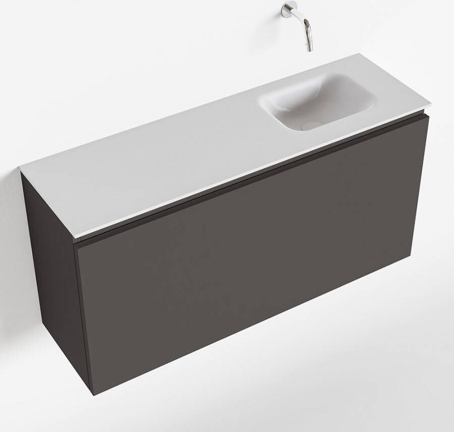 Mondiaz OLAN Toiletmeubel 100x30x40cm met 0 kraangaten 1 lades dark grey mat Wastafel Lex rechts Solid Surface Wit FK75342485
