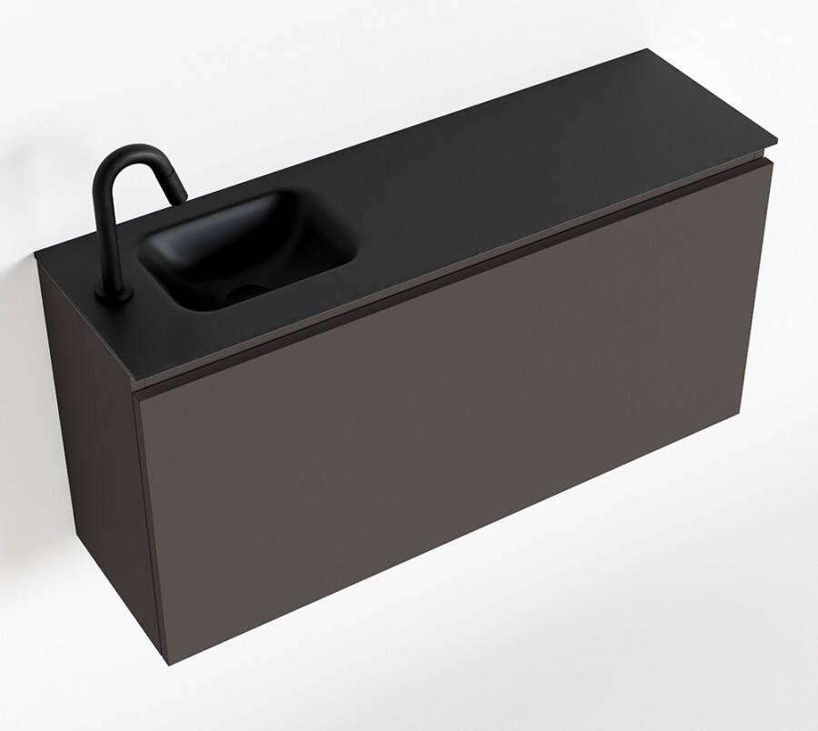 Mondiaz OLAN Toiletmeubel 100x30x40cm met 1 kraangaten 1 lades dark grey mat Wastafel Lex links Solid Surface Zwart FK75342830 - Foto 4