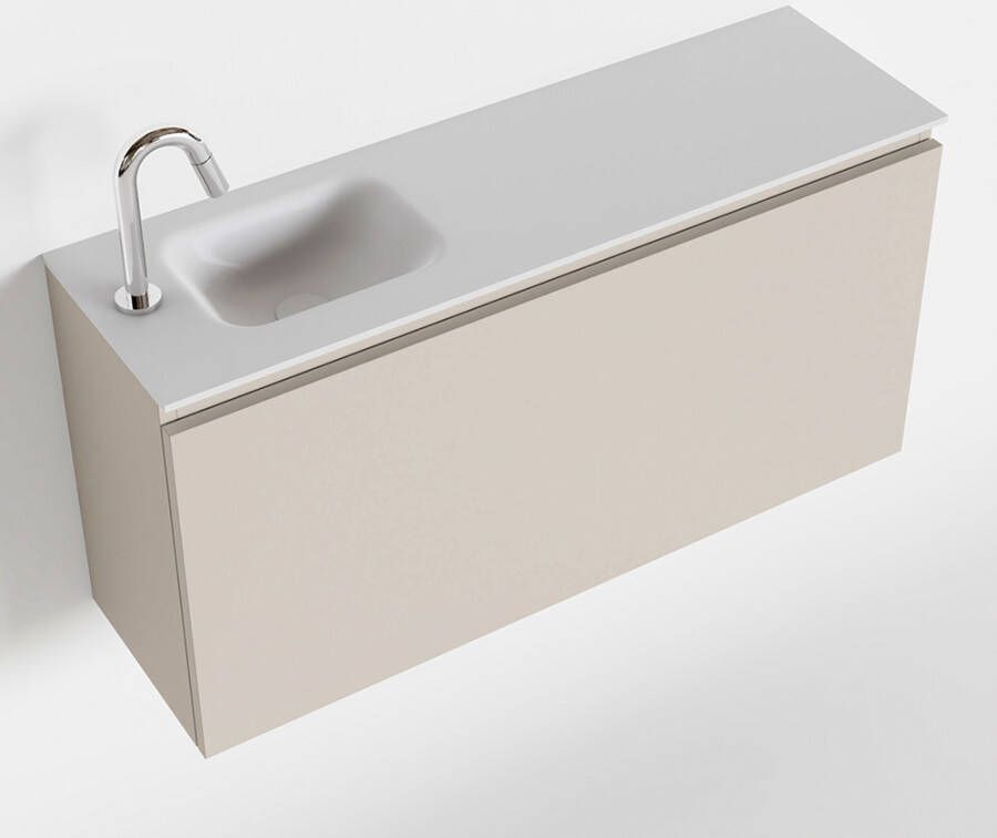 Mondiaz OLAN Fonteinset 100x30x40cm 1 kraangat 1 lade linen mat wasbak links Solid Surface Wit FK75342627