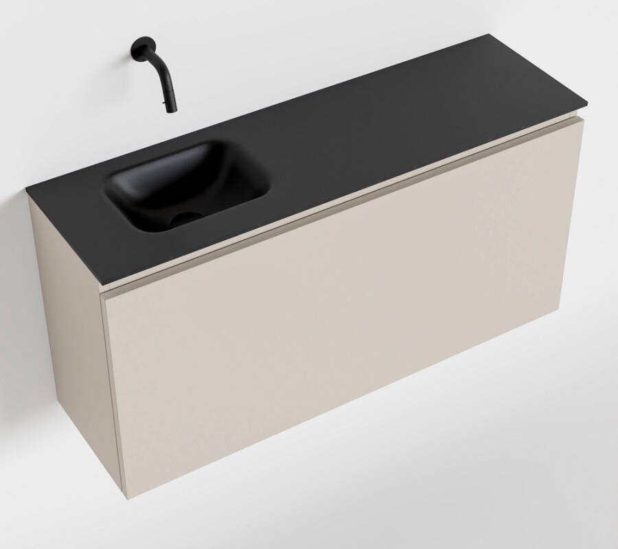 Mondiaz OLAN Toiletmeubel 100x30x40cm met 0 kraangaten 1 lades linen mat Wastafel Lex links Solid Surface Zwart FK75342976 - Foto 3