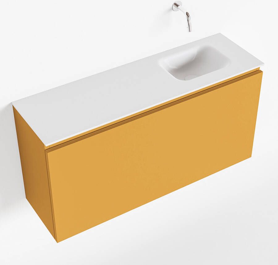 Mondiaz OLAN Toiletmeubel 100x30x40cm met 0 kraangaten 1 lades ocher mat Wastafel Lex rechts Solid Surface Wit FK75342572 - Foto 2