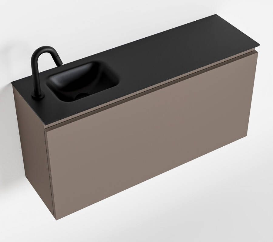 Mondiaz OLAN Toiletmeubel 100x30x40cm met 1 kraangaten 1 lades smoke mat Wastafel Lex links Solid Surface Zwart FK75342859 - Foto 2