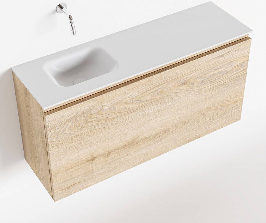 Mondiaz OLAN Toiletmeubel 100x30x40cm met 0 kraangaten 1 lades washed oak mat Wastafel Lex links Solid Surface Wit FK75342686