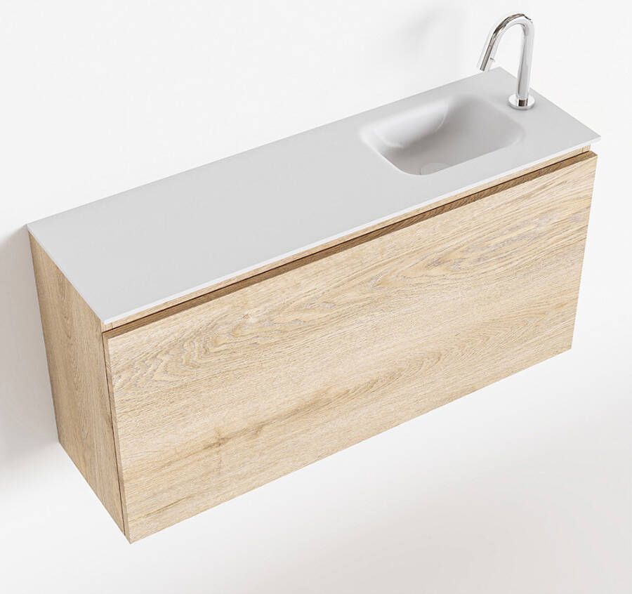 Mondiaz OLAN Toiletmeubel 100x30x40cm met 1 kraangaten 1 lades washed oak mat Wastafel Lex rechts Solid Surface Wit FK75342687