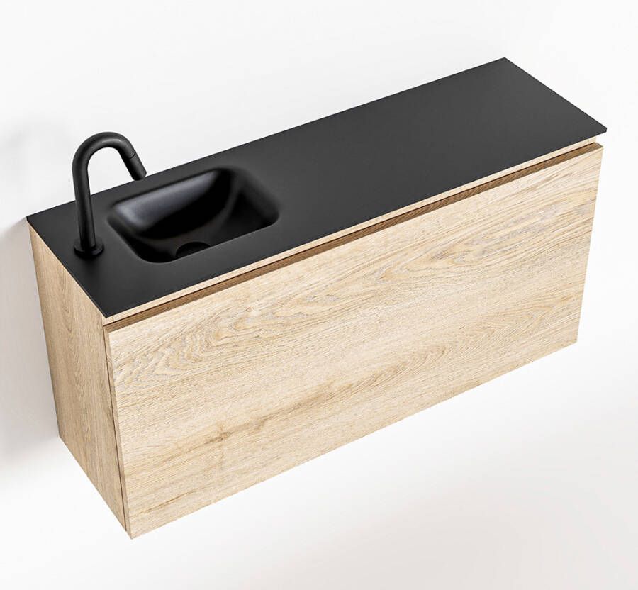 Mondiaz OLAN Toiletmeubel 100x30x40cm met 1 kraangaten 1 lades washed oak mat Wastafel Lex links Solid Surface Zwart FK75343033