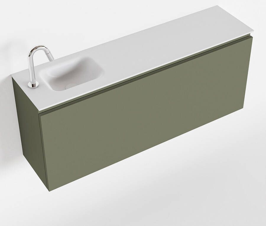 Mondiaz OLAN Toiletmeubel 120x30x40cm met 1 kraangaten 1 lades army mat Wastafel Lex links Solid Surface Wit FK75342546