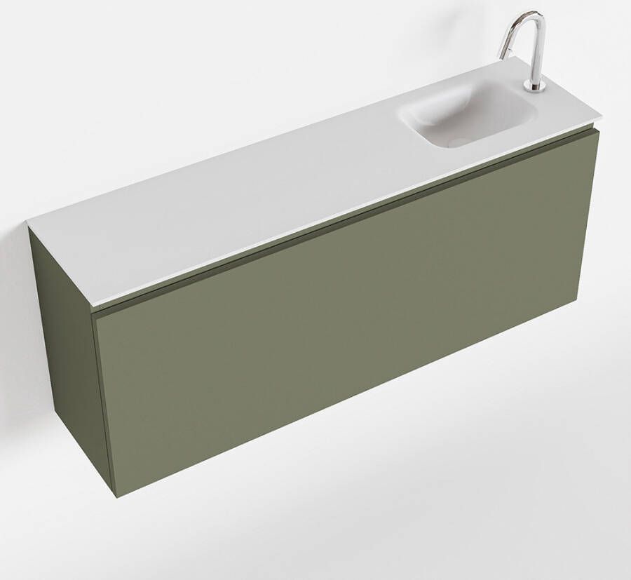 Mondiaz OLAN Toiletmeubel 120x30x40cm met 1 kraangaten 1 lades army mat Wastafel Lex rechts Solid Surface Wit FK75342548