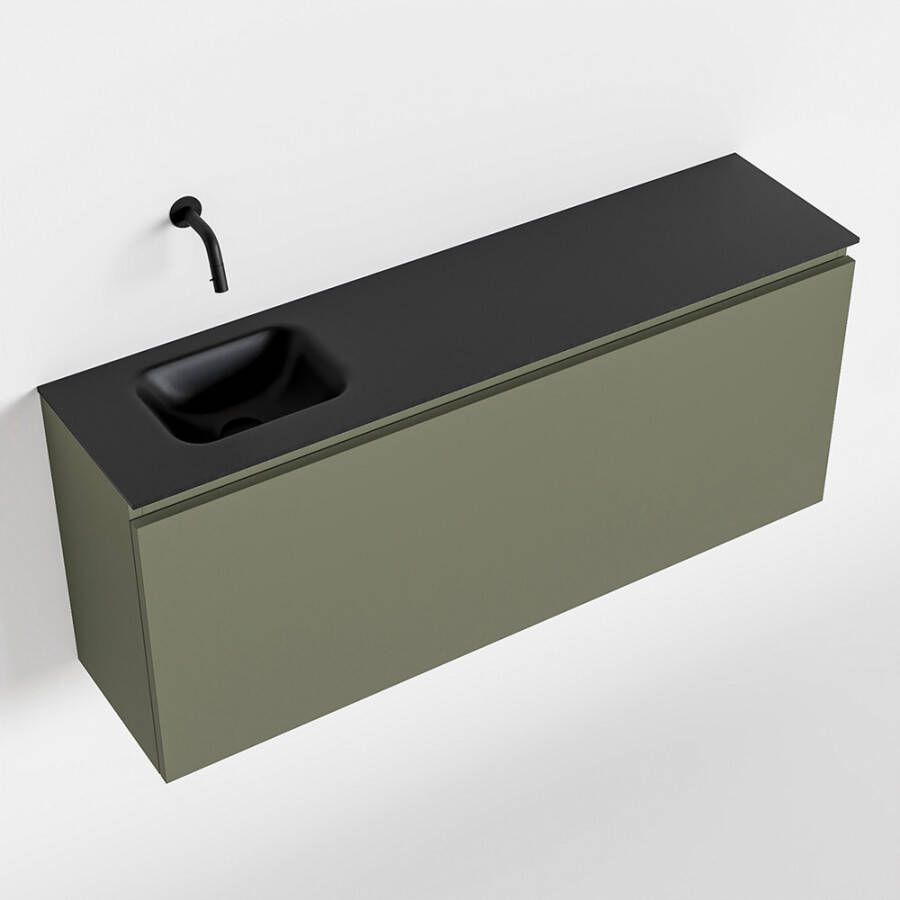 Mondiaz OLAN Toiletmeubel 120x30x40cm met 0 kraangaten 1 lades army mat Wastafel Lex links Solid Surface Zwart FK75342895