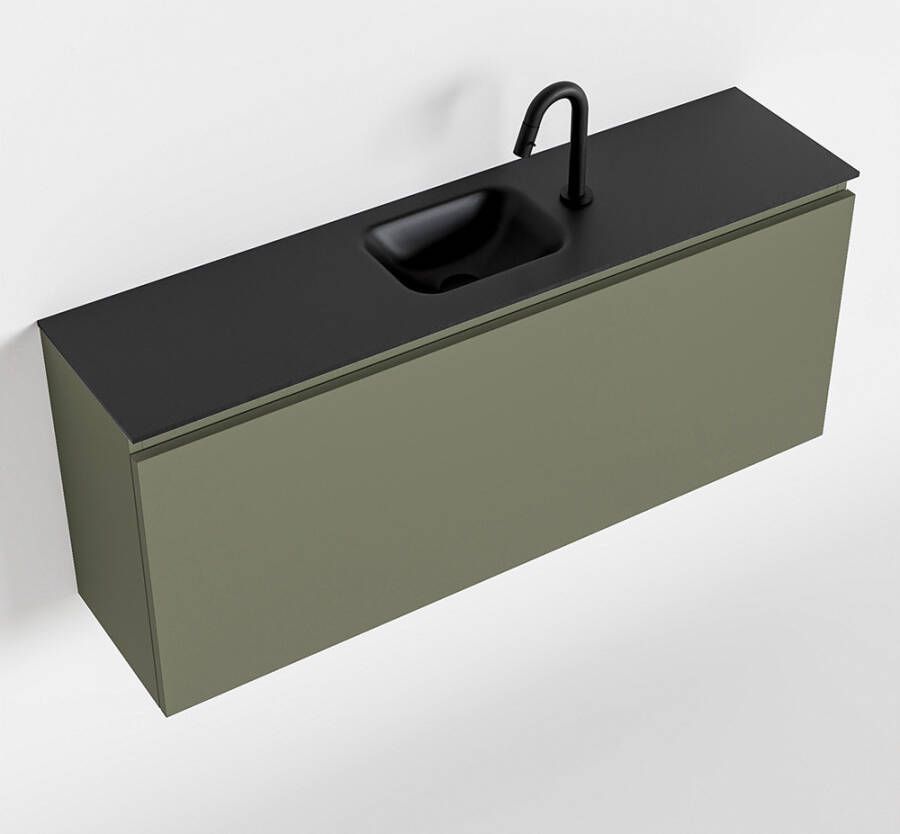 Mondiaz OLAN Toiletmeubel 120x30x40cm met 1 kraangaten 1 lades army mat Wastafel Lex midden Solid Surface Zwart FK75342892