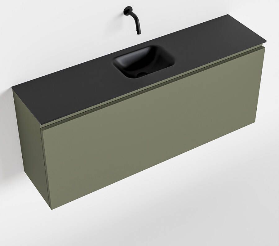 Mondiaz OLAN Toiletmeubel 120x30x40cm met 0 kraangaten 1 lades army mat Wastafel Lex midden Solid Surface Zwart FK75342893