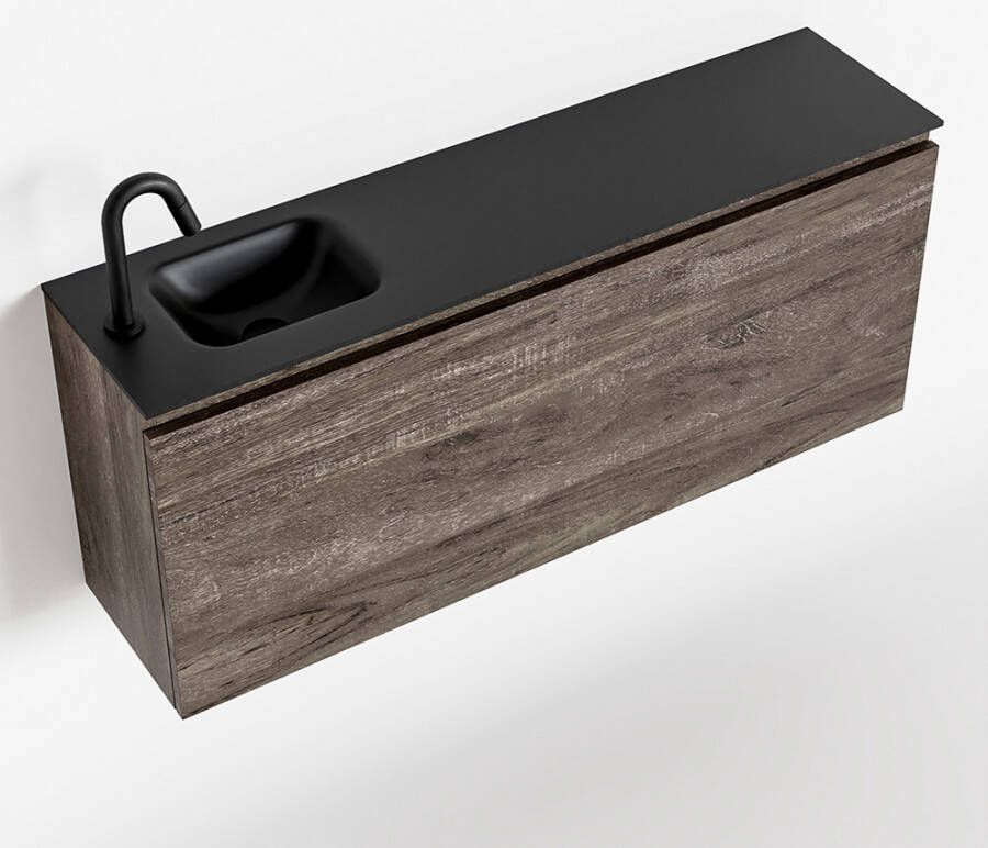 Mondiaz OLAN Toiletmeubel 120x30x40cm met 1 kraangaten 1 lades dark brown mat Wastafel Lex links Solid Surface Zwart FK75343068 - Foto 2