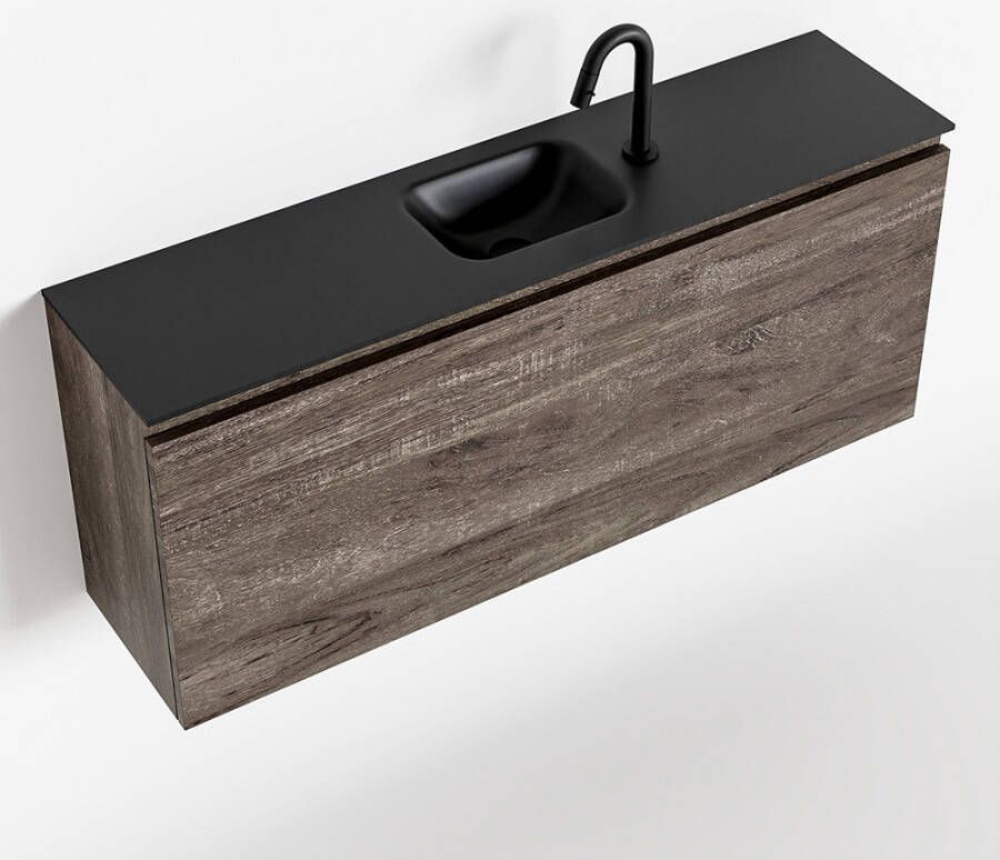 Mondiaz OLAN Toiletmeubel 120x30x40cm met 1 kraangaten 1 lades dark brown mat Wastafel Lex midden Solid Surface Zwart FK75343066 - Foto 2