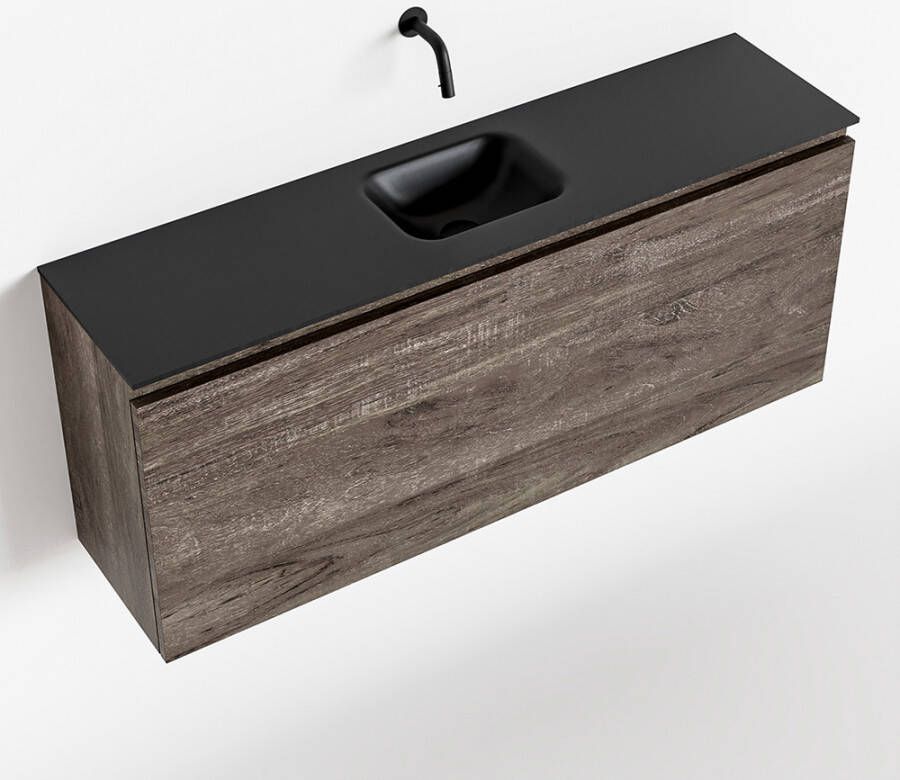 Mondiaz OLAN Toiletmeubel 120x30x40cm met 0 kraangaten 1 lades dark brown mat Wastafel Lex midden Solid Surface Zwart FK75343067 - Foto 3