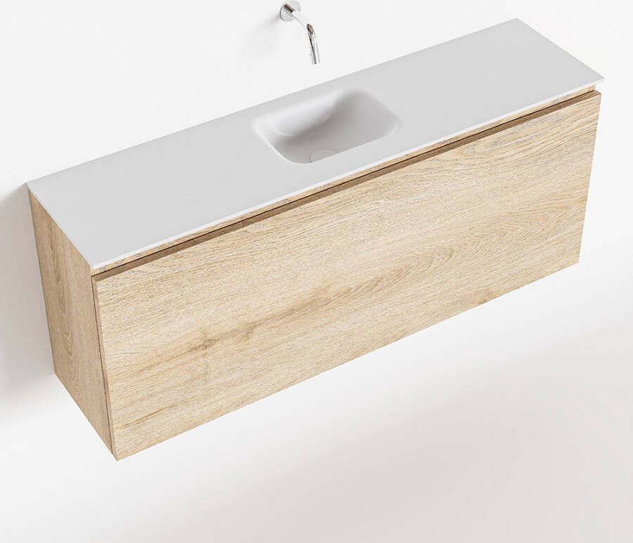 Mondiaz OLAN Toiletmeubel 120x30x40cm met 0 kraangaten 1 lades washed oak mat Wastafel Lex midden Solid Surface Wit FK75342690