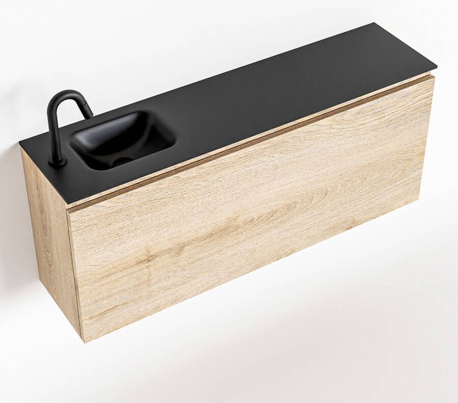 Mondiaz OLAN Toiletmeubel 120x30x40cm met 1 kraangaten 1 lades washed oak mat Wastafel Lex links Solid Surface Zwart FK75343039