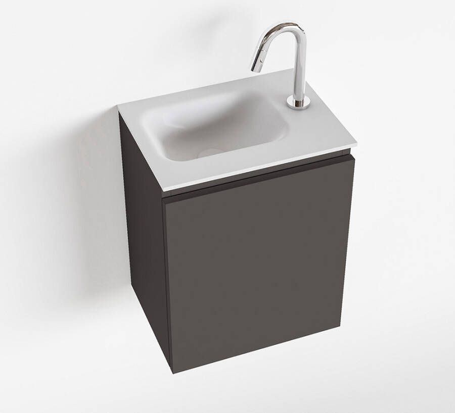 Mondiaz OLAN Toiletmeubel 40x30x40cm met 1 kraangaten 1 lades dark grey mat Wastafel Lex links Solid Surface Wit FK75342464