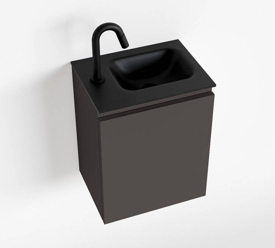 Mondiaz OLAN Toiletmeubel 40x30x40cm met 1 kraangaten 1 lades dark grey mat Wastafel Lex rechts Solid Surface Zwart FK75342814 - Foto 2
