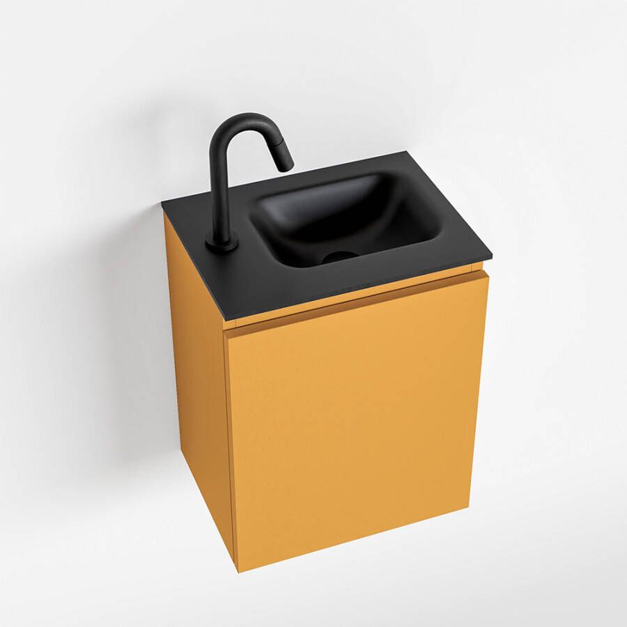 Mondiaz OLAN Toiletmeubel 40x30x40cm met 1 kraangaten 1 lades ocher mat Wastafel Lex rechts Solid Surface Zwart FK75342901