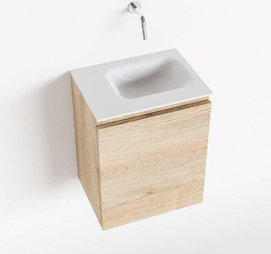 Mondiaz OLAN Toiletmeubel 40x30x40cm met 0 kraangaten 1 lades washed oak mat Wastafel Lex rechts Solid Surface Wit FK75342670 - Foto 3