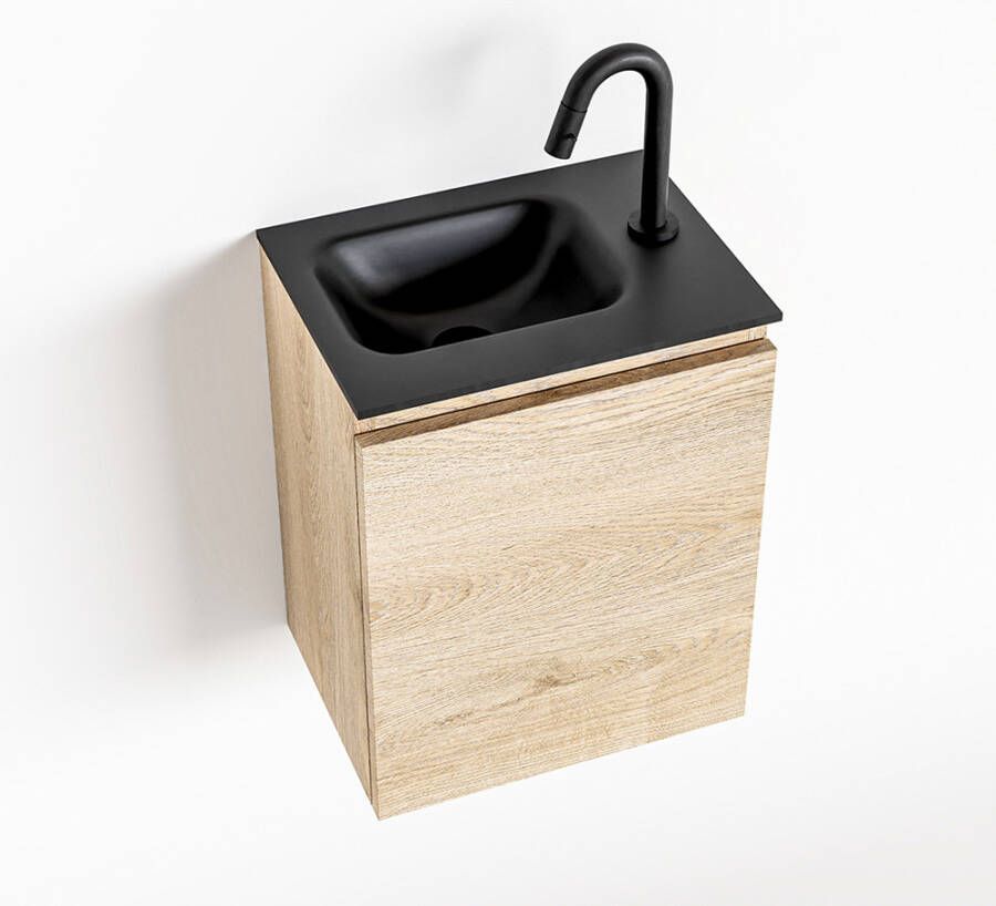 Mondiaz OLAN Toiletmeubel 40x30x40cm met 1 kraangaten 1 lades washed oak mat Wastafel Lex links Solid Surface Zwart FK75343015 - Foto 2