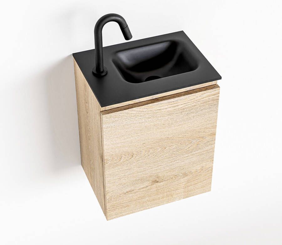 Mondiaz OLAN Toiletmeubel 40x30x40cm met 1 kraangaten 1 lades washed oak mat Wastafel Lex rechts Solid Surface Zwart FK75343017 - Foto 2