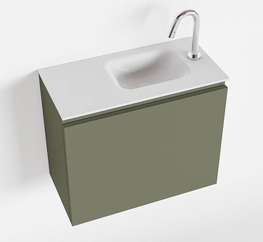 Mondiaz OLAN Toiletmeubel 60x30x40cm met 1 kraangaten 1 lades army mat Wastafel Lex rechts Solid Surface Wit FK75342530